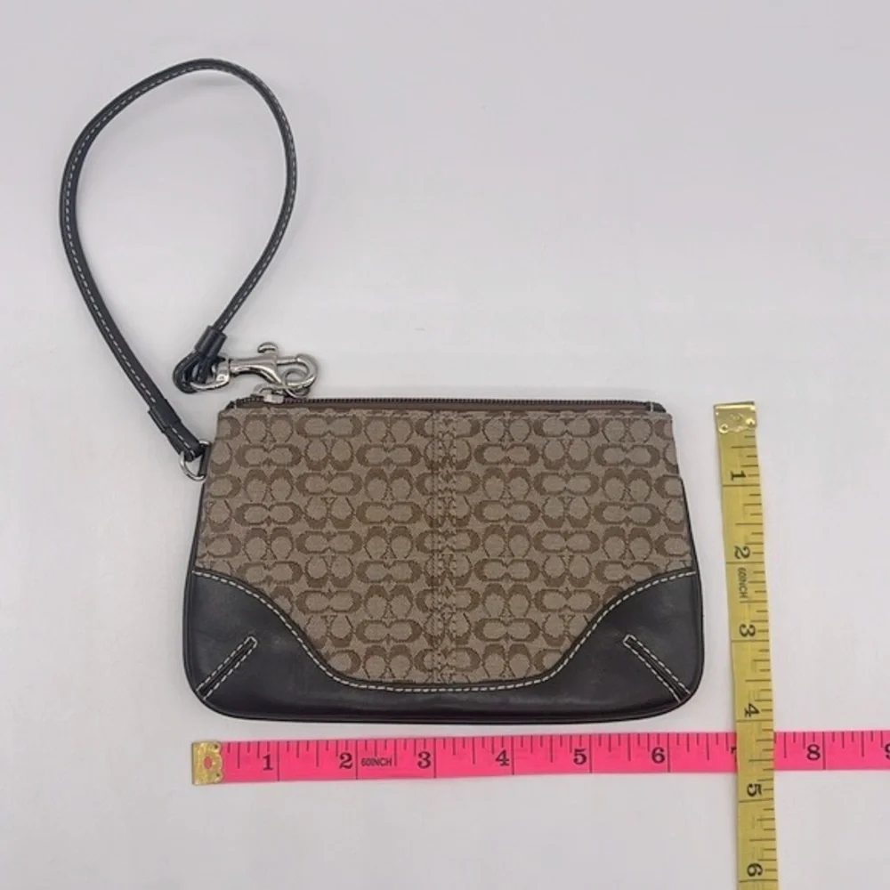 Coach Vintage Signature Monogram Wristlet Cosmetic Case Pouch Leather and Canvas